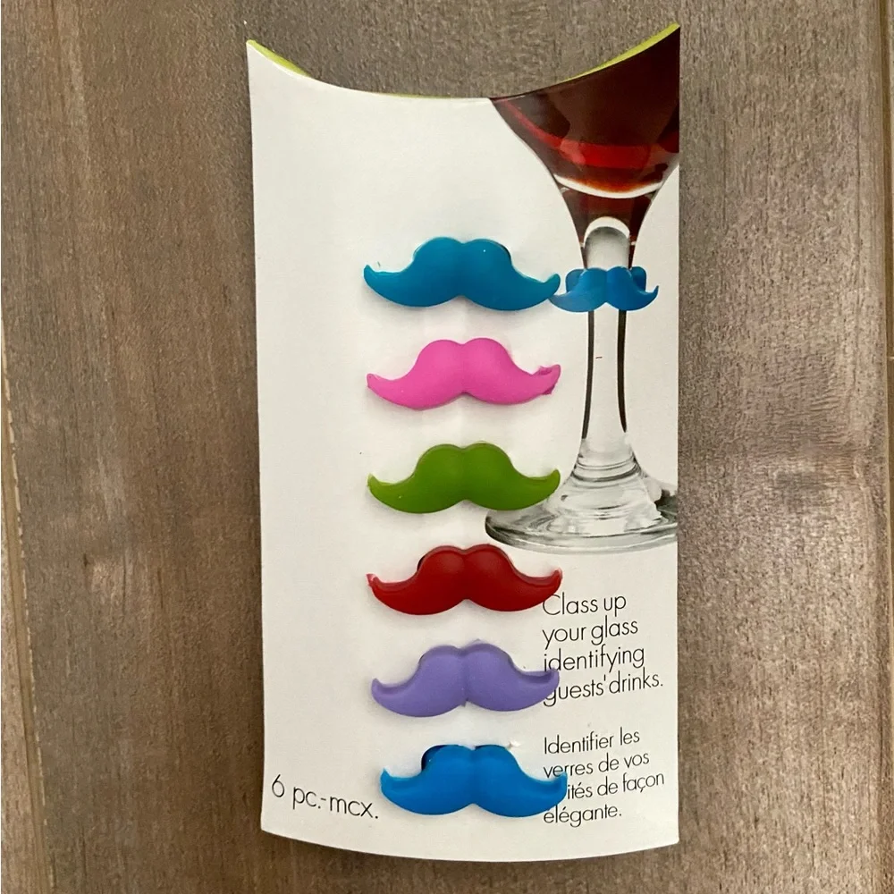 Joie 6pc Mustache Wine Charms in Multicolor